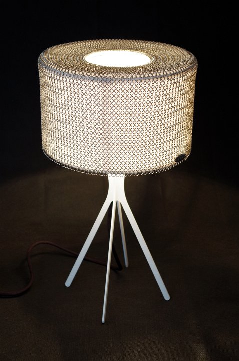 Chainmail clad table lamp