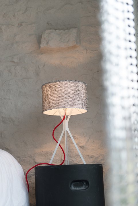 Chainmail clad table lamp